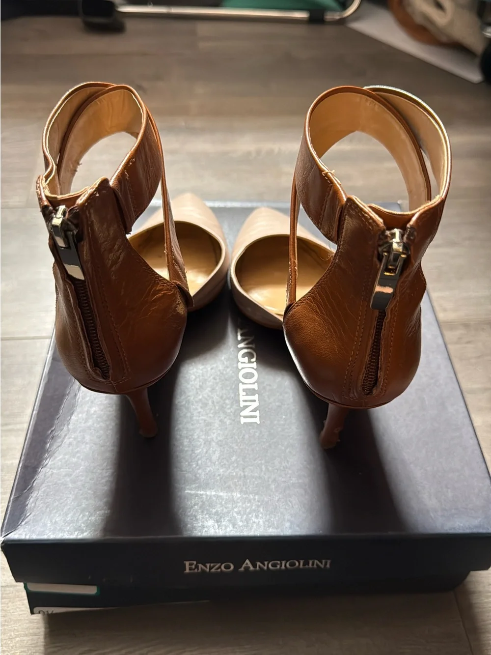 Enzo Angiolini Two-Tone Pointed Toe Ankle-Strap Heels - Brown & Blush